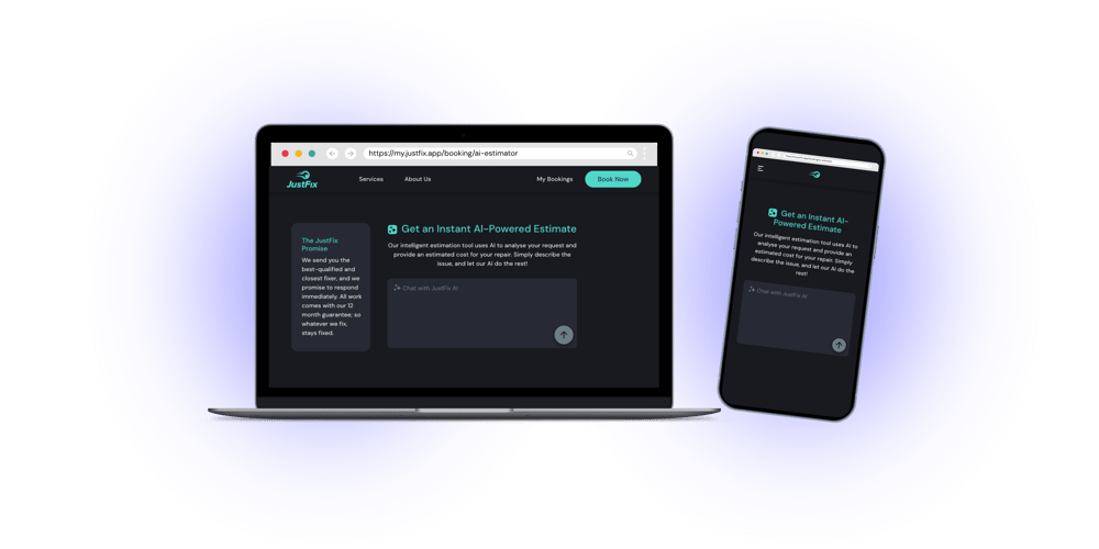 Preview of the JustFix AI estimator on the desktop and mobile web app